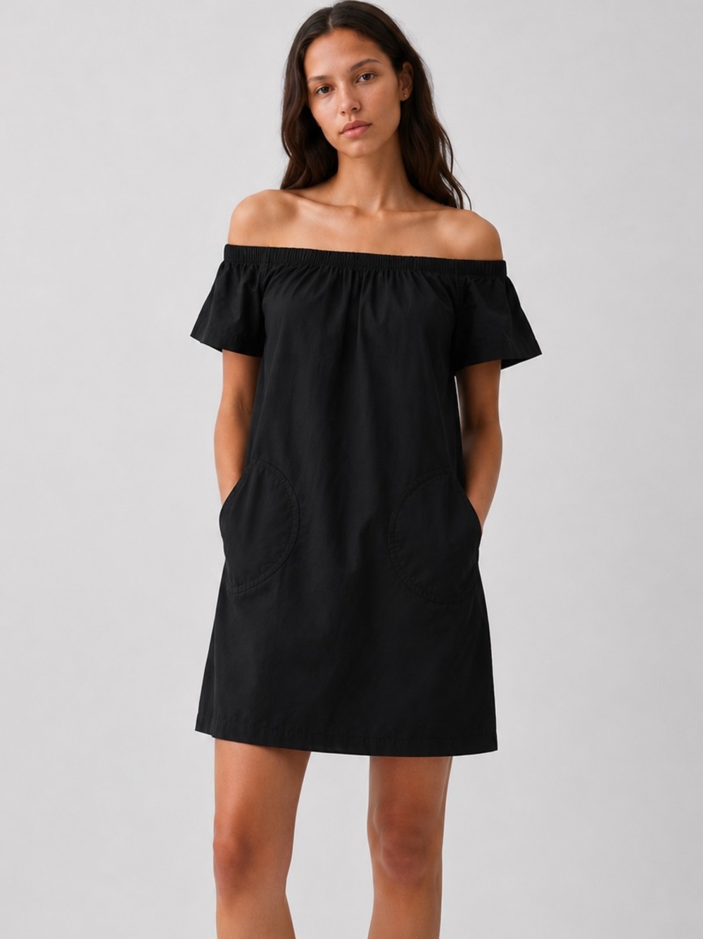 GAP Black Off Shoulder Cotton Shift Dress with Pockets - Small